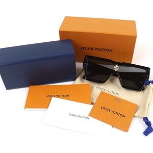 Louis Vuitton Black Shield Sunglasses with Gold Fleur Accent